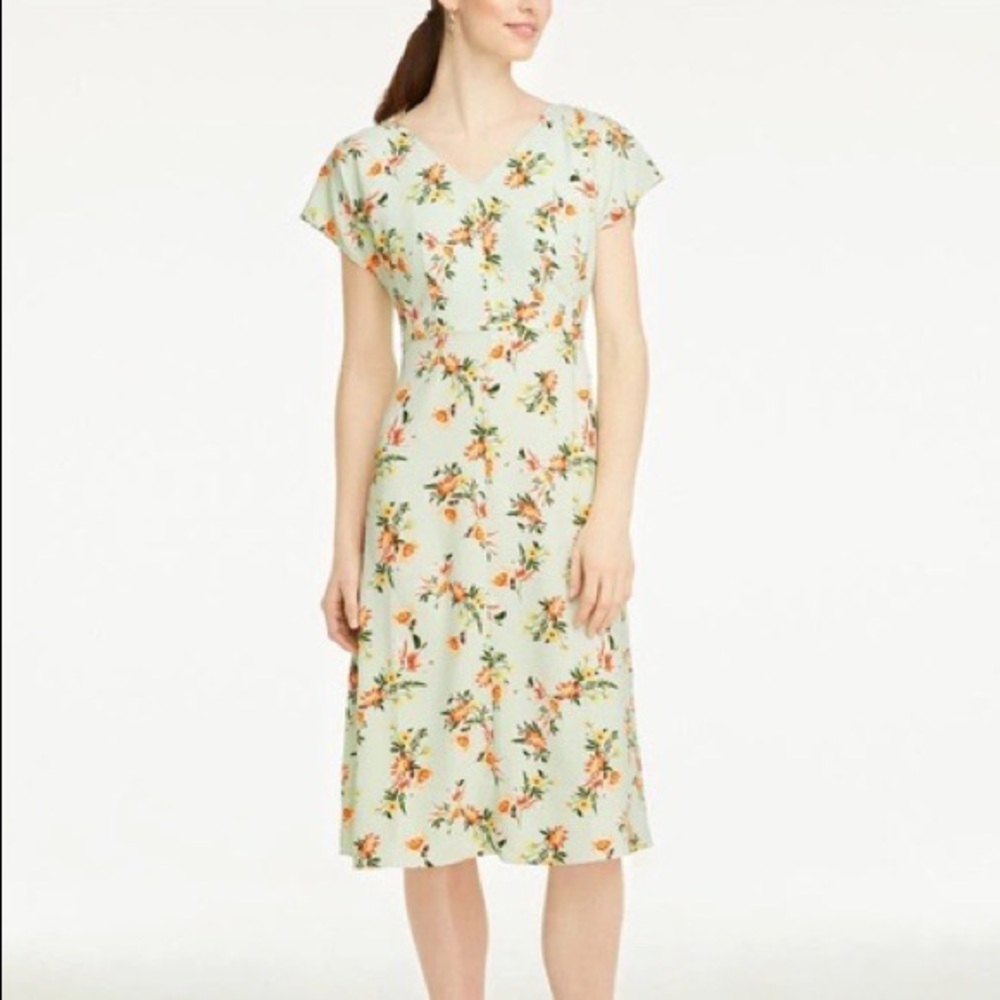 Ann Taylor Floral Bow Back Midi Dress
